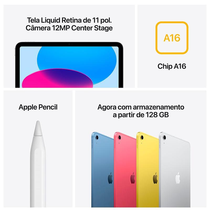 Apple iPad 11ª geração, Chip A16 (Wi-Fi + Cellular, 128GB